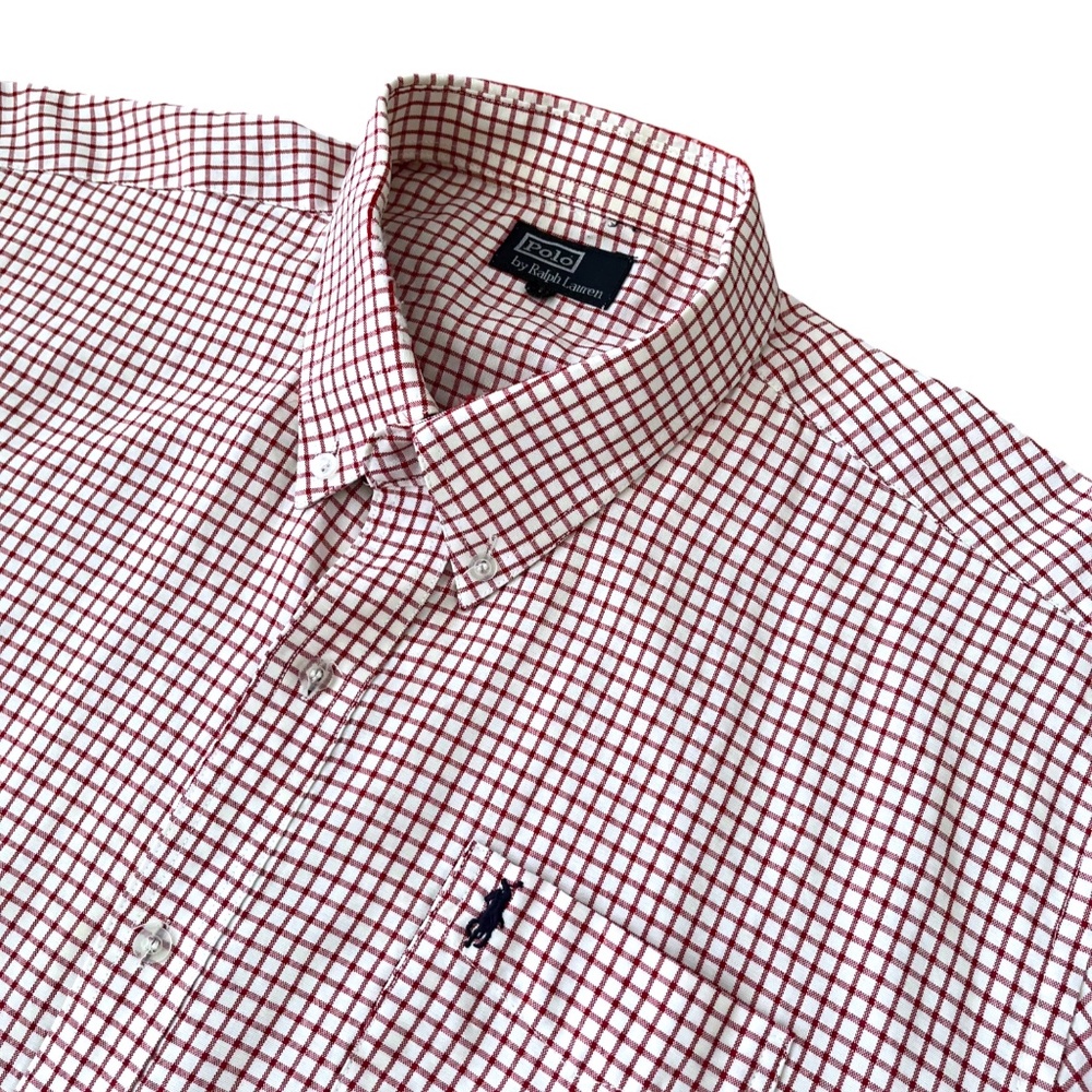 Polo Ralph Lauren XL Mens Long Sleeve Button Down Shirt Plaid Checker Cotton Red